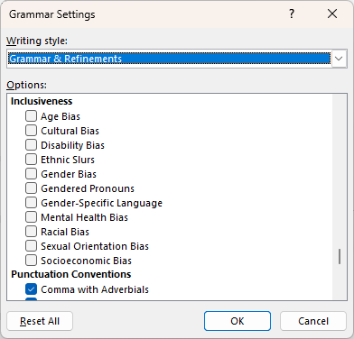 Grammar settings in Word